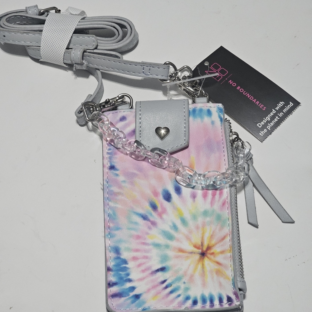 No Boundries Women's Phone Crossbody Bag Multi Tie-Dye Long Strap NWT